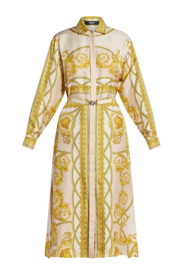 VERSACE - 긴소매 원피스 - 베르사체 여성 원피스 BAROCCO PRINT SILK SHIRT DRESS NB30