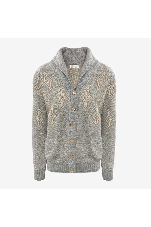 BRUNELLO CUCINELLI - 스웨터 - 브루넬로 쿠치넬리 남성 니트 스웨터 Brunello Cucinelli Geometric Jacquard Cardigan NB25