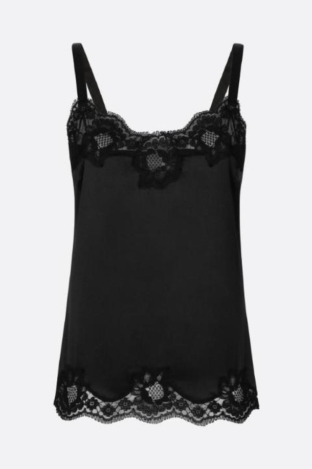 DOLCE & GABBANA - 반소매 티셔츠 - 돌체앤가바나 여성 티셔츠 lace detailed satin lingerie top NB26