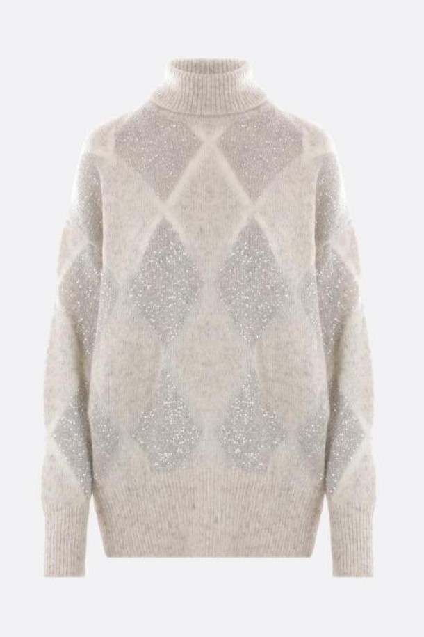 BRUNELLO CUCINELLI - 스웨터 - 브루넬로 쿠치넬리 여성 니트 스웨터 Dazzling Argyle mohair wool turtleneck NB26