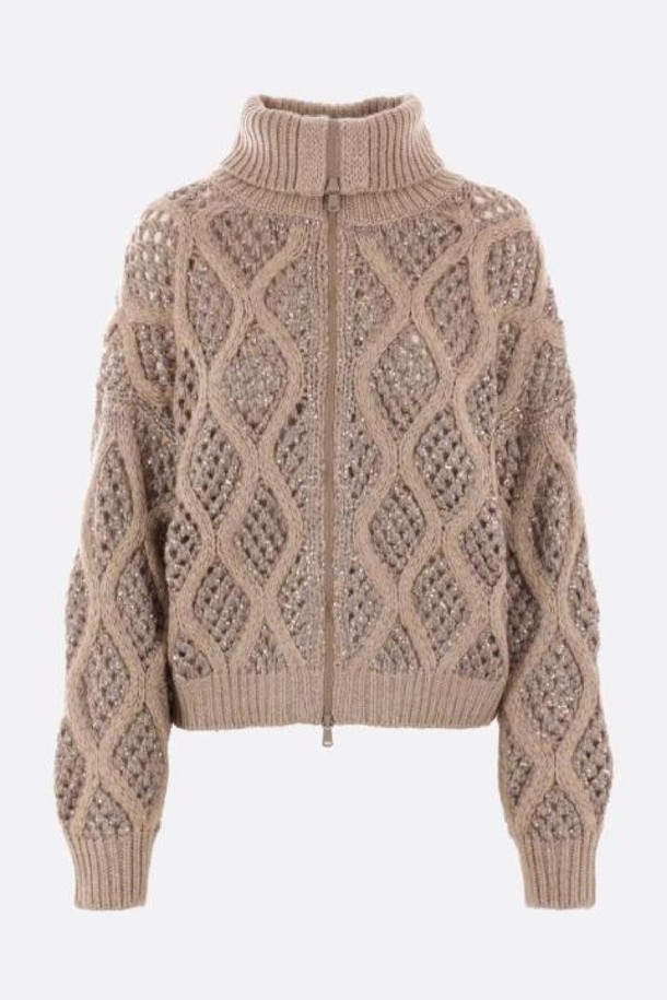 BRUNELLO CUCINELLI - 스웨터 - 브루넬로 쿠치넬리 여성 니트 스웨터 Dazzling Net   Cable cashmere full zip cardigan NB26