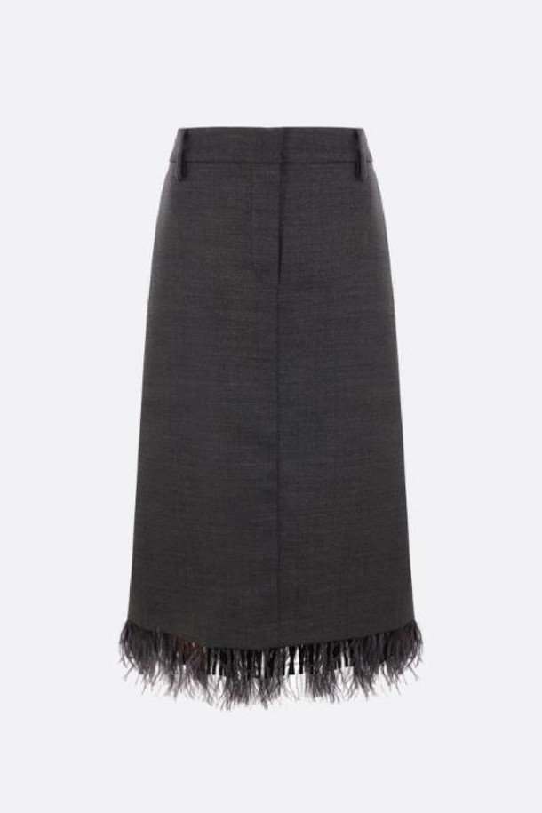 BRUNELLO CUCINELLI - 미디스커트 - 브루넬로 쿠치넬리 여성 스커트 Sartorial Column wool skirt with Dazzling Feather insert NB26