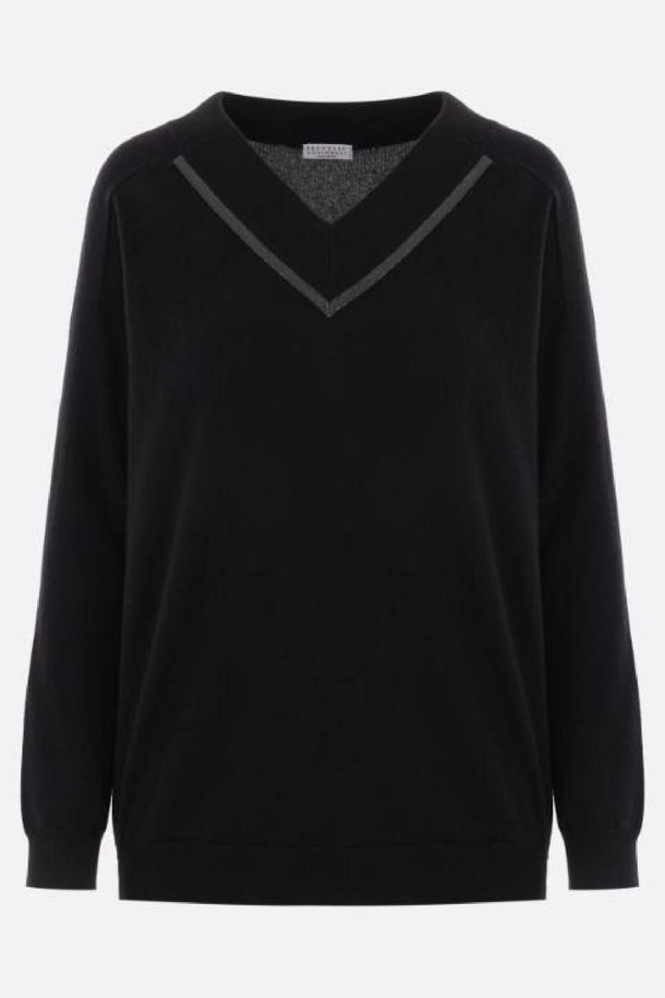 BRUNELLO CUCINELLI - 스웨터 - 브루넬로 쿠치넬리 여성 니트 스웨터 cashmere sweater with Shiny Neckline NB26