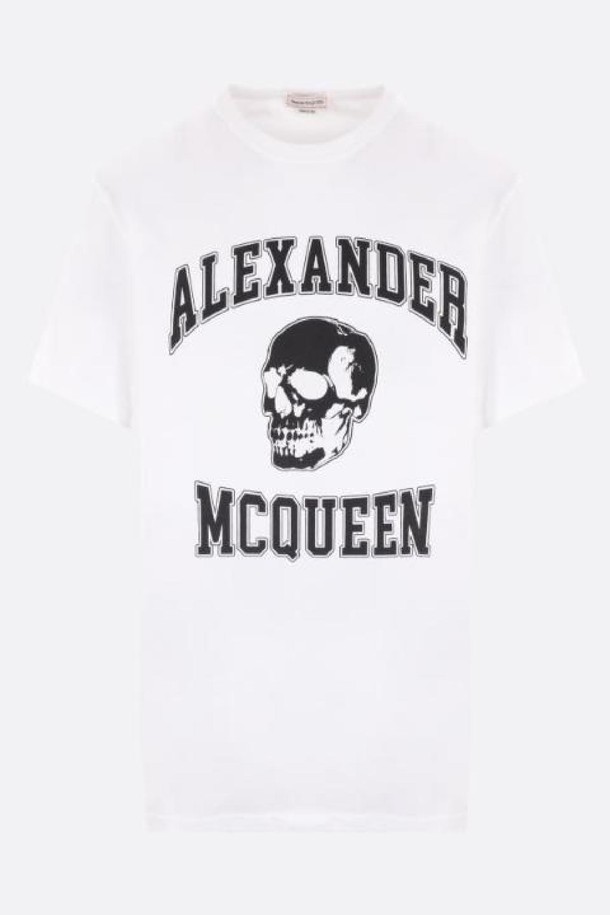 Alexander McQueen - 반팔티셔츠 - 알렉산더 맥퀸 남성 티셔츠 Varsity logo printed cotton t shirt NB26