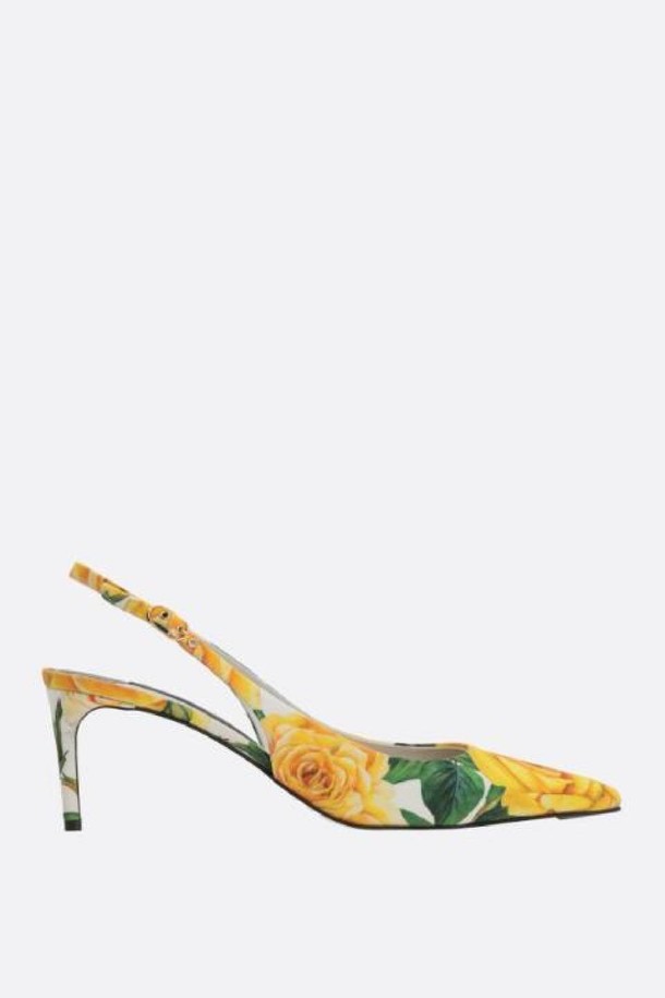 DOLCE & GABBANA - 펌프스 - 돌체앤가바나 여성 슬링백 Yellow Rose print gabardine slingbacks NB26