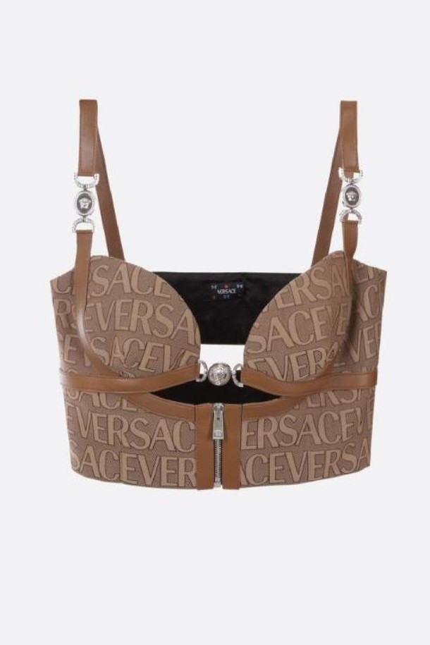 VERSACE - 반소매 티셔츠 - 베르사체 여성 티셔츠 Versace Allover jacquard canvas bralette top NB26