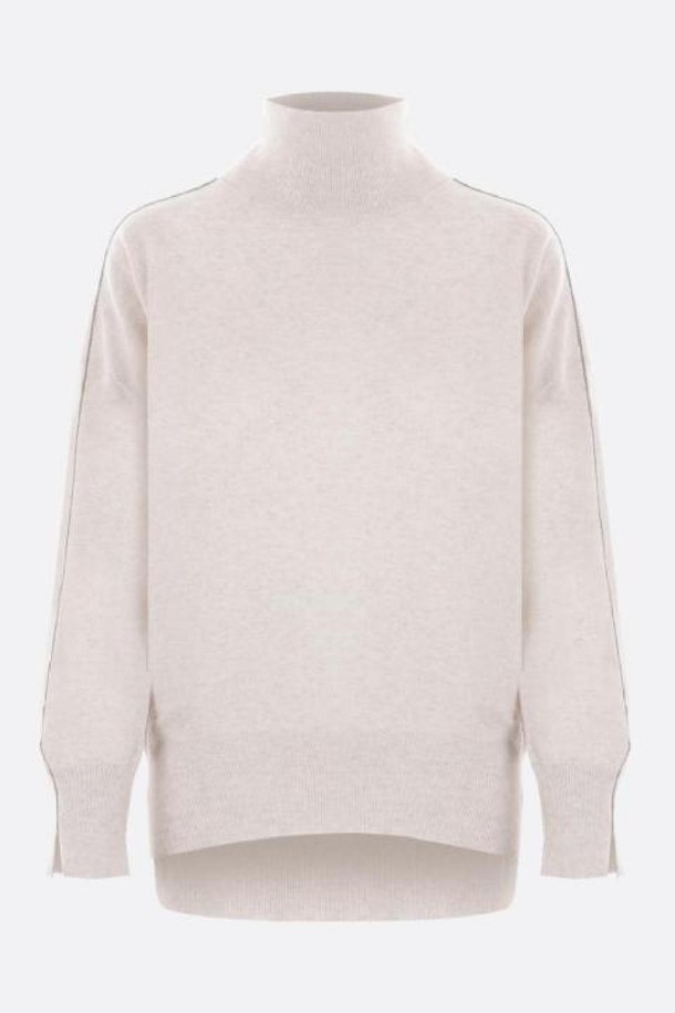 BRUNELLO CUCINELLI - 스웨터 - 브루넬로 쿠치넬리 여성 니트 스웨터 cashmere sweater with Shiny Sleeve Trim NB26