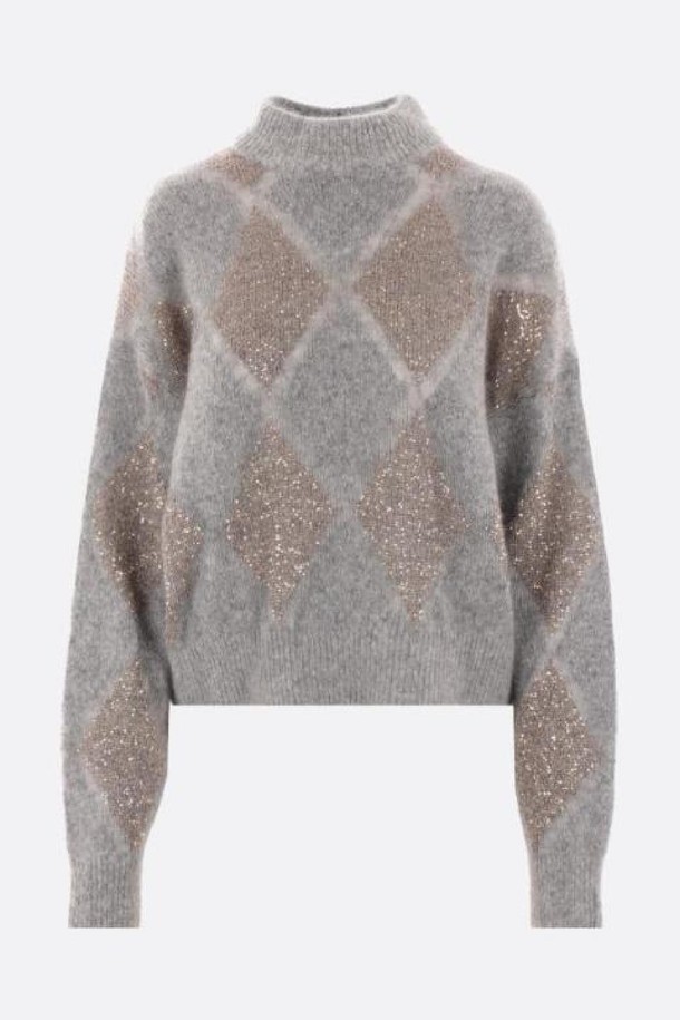 BRUNELLO CUCINELLI - 스웨터 - 브루넬로 쿠치넬리 여성 니트 스웨터 Dazzling Argyle mohair wool sweater NB26