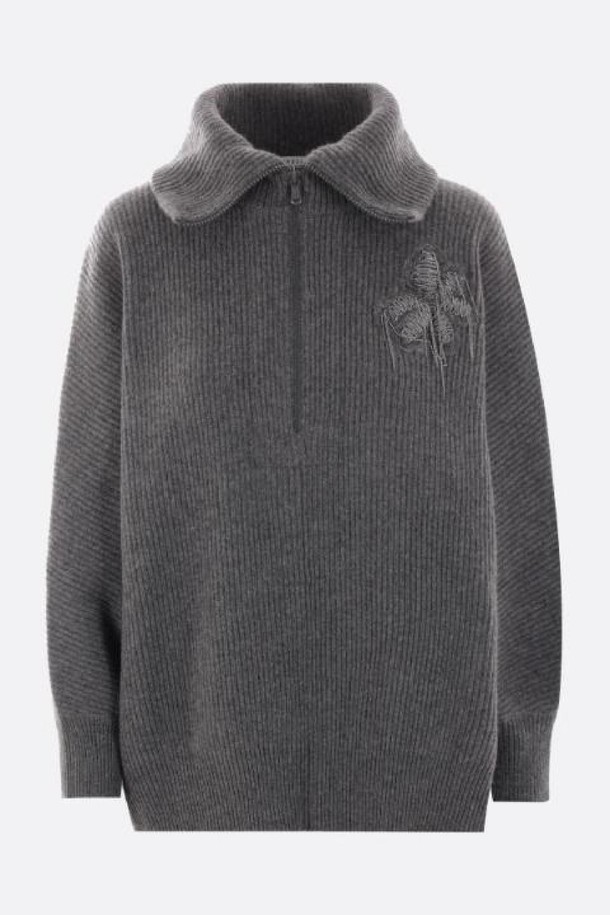 BRUNELLO CUCINELLI - 스웨터 - 브루넬로 쿠치넬리 여성 니트 스웨터 cashmere half zip sweater with Precious Flower Crest NB26