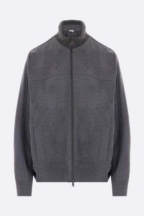 BRUNELLO CUCINELLI - 스웨터 - 브루넬로 쿠치넬리 여성 맨투맨 후드 jersey full zip sweatshirt with Precious Ribbed Collar NB26