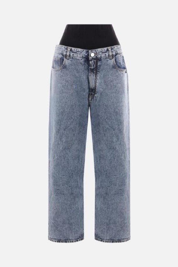 ALAIA - 데님 - 알라이아 여성 청바지 wide leg denim jeans with stretch knit waistband NB26