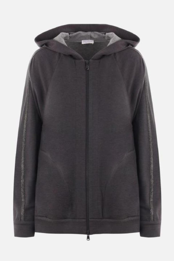 BRUNELLO CUCINELLI - 스웨터 - 브루넬로 쿠치넬리 여성 맨투맨 후드 interlock full zip hoodie with Precious Stripe NB26