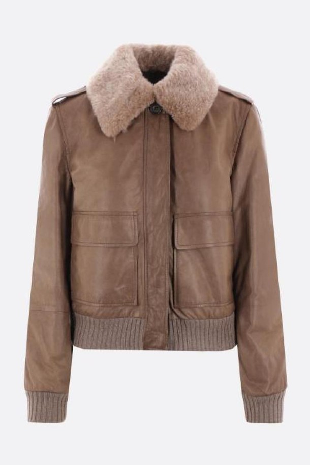 BRUNELLO CUCINELLI - 자켓 - 브루넬로 쿠치넬리 여성 레더 자켓 Country nappa padded bomber jacket NB26