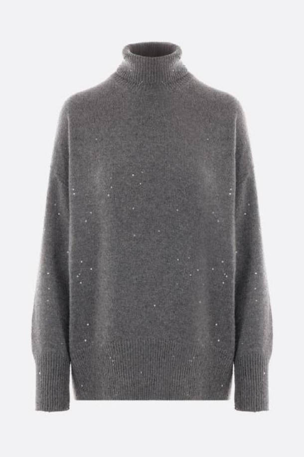 BRUNELLO CUCINELLI - 스웨터 - 브루넬로 쿠치넬리 여성 니트 스웨터 cashmere and silk turtleneck with sequins NB26