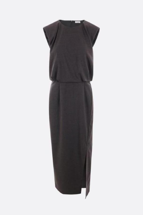 BRUNELLO CUCINELLI - 긴소매 원피스 - 브루넬로 쿠치넬리 여성 원피스 stretch wool sleeveless dress with Shiny Trims NB26