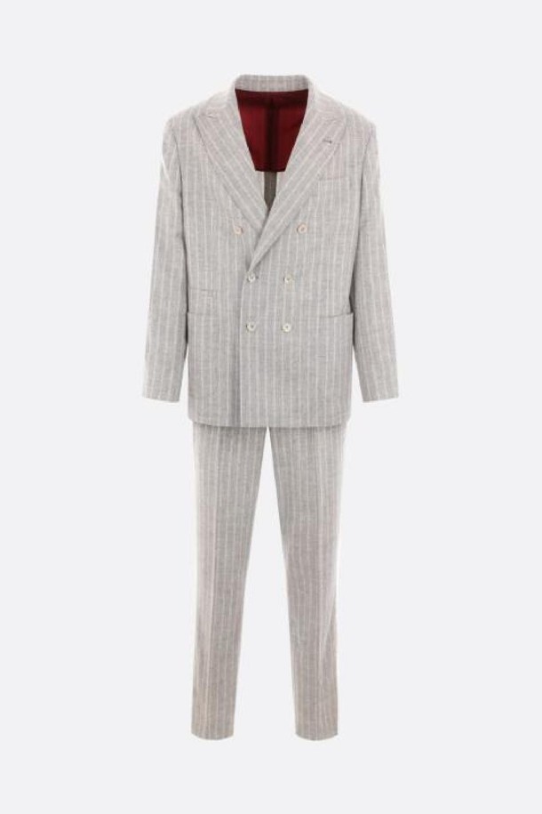 BRUNELLO CUCINELLI - 수트/블레이저자켓 - 브루넬로 쿠치넬리 남성 정장 pinstriped alpaca and wool two piece suit NB26