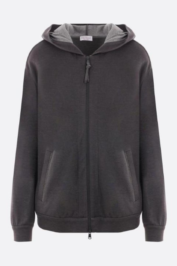 BRUNELLO CUCINELLI - 스웨터 - 브루넬로 쿠치넬리 여성 맨투맨 후드 interlock full zip hoodie with Precious Zipper Pull NB26