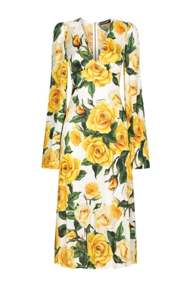 DOLCE & GABBANA - 긴소매 원피스 - 돌체앤가바나 여성 원피스 ROSE PRINTED ORGANZINO SILK MIDI DRESS NB30