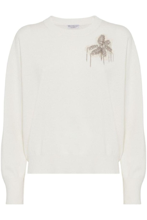 BRUNELLO CUCINELLI - 스웨터 - 브루넬로 쿠치넬리 여성 니트 스웨터 CASHMERE SWEATER WITH EMBROIDERY NB30