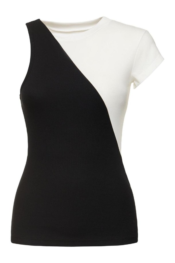 MM6 Maison Margiela - 반소매 티셔츠 - 엠엠식스 메종마르지엘라 여성 탑 Stretch cotton jersey rib top NB01