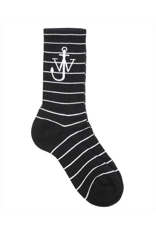 JW ANDERSON - 양말 - JW앤더슨 남성 양말 JW Anderson KW1125 YN0311 STRIPED ANCHOR Socks   Black NB24