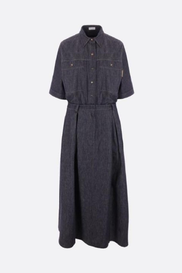 BRUNELLO CUCINELLI - 긴소매 원피스 - 브루넬로 쿠치넬리 여성 원피스 denim midi dress NB26