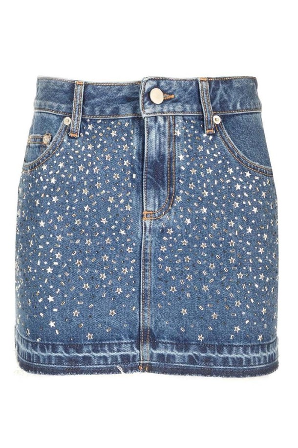 ALESSANDRA RICH - 미디스커트 - 알렉산드라리치 여성 스커트 Embellished denim skirt NB19