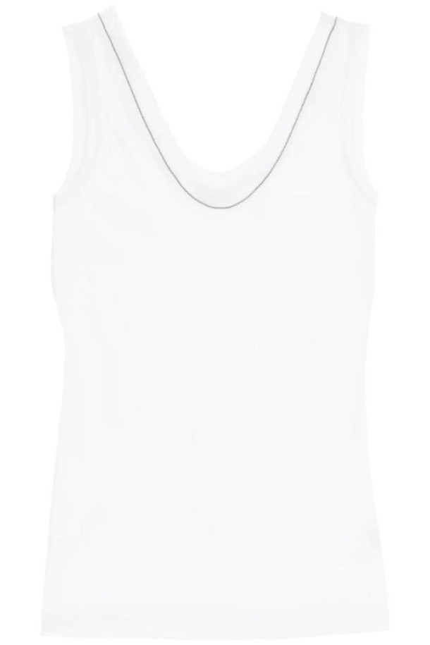 BRUNELLO CUCINELLI - 반소매 티셔츠 - 브루넬로 쿠치넬리 여성 티셔츠 ribbed tank top with shiny collar NB02