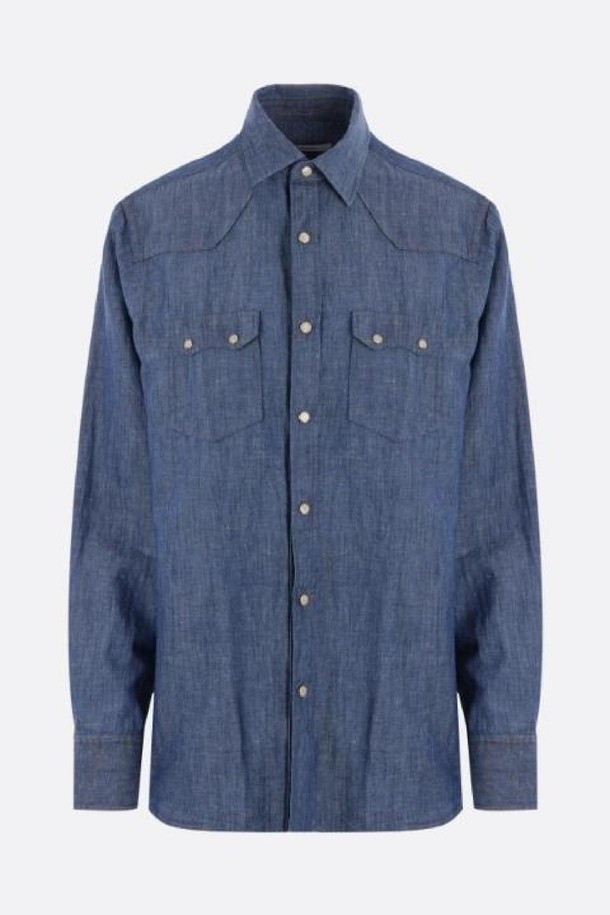 LARDINI - 긴팔셔츠 - 라르디니 남성 셔츠 cotton and linen chambray shirt NB26