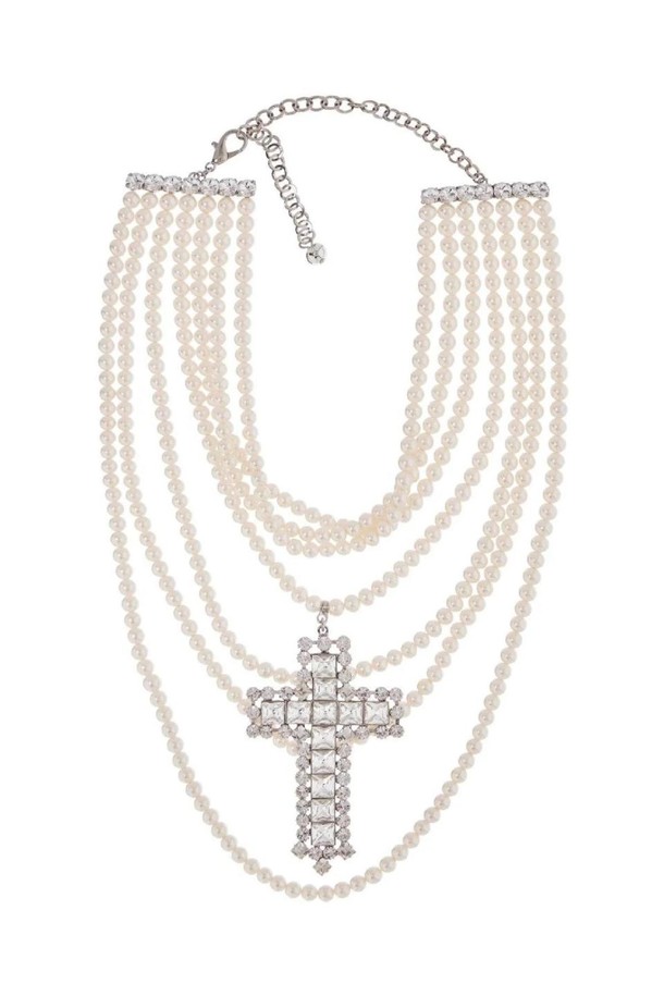 ALESSANDRA RICH - 목걸이 - 알렉산드라리치 여성 목걸이  necklace with pearls and crystal cross NB02