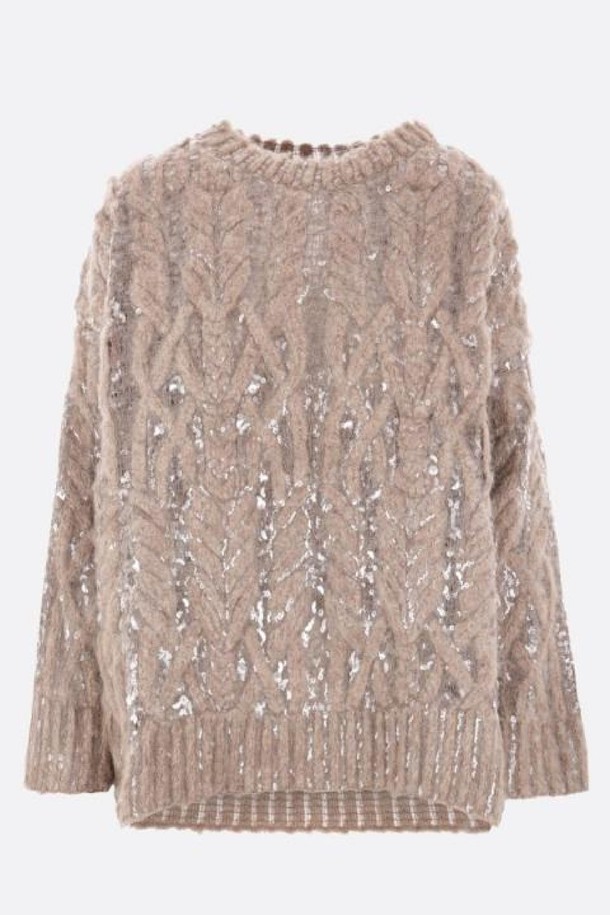 BRUNELLO CUCINELLI - 스웨터 - 브루넬로 쿠치넬리 여성 니트 스웨터 Dazzling Mesh Embroidery alpaca and wool sweater NB26