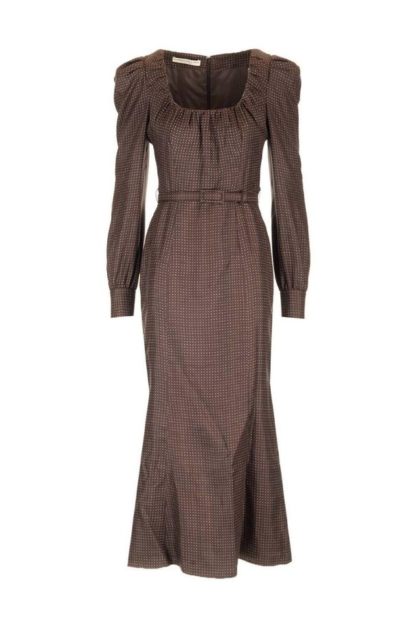 ALESSANDRA RICH - 긴소매 원피스 - 알렉산드라리치 여성 원피스 brown silk twill long dress NB19