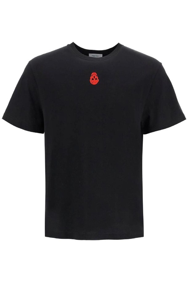 Alexander McQueen - 반팔티셔츠 - 알렉산더 맥퀸 남성 티셔츠 skull embroidered t shirt NB02