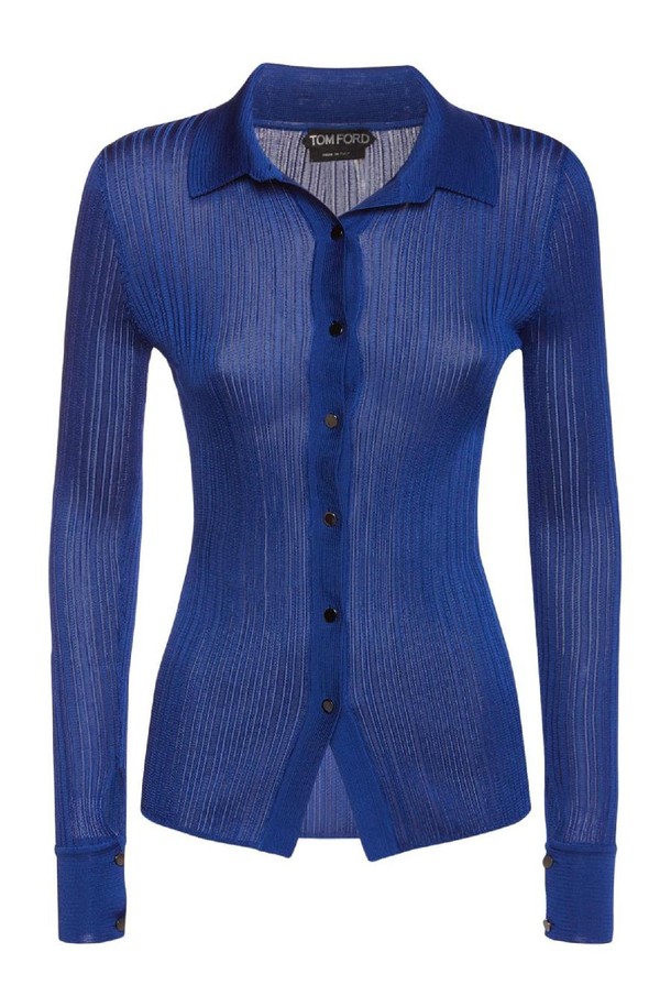 TOM FORD - 가디건 - 톰포드 여성 가디건 Shiny rib knit polo cardigan NB01