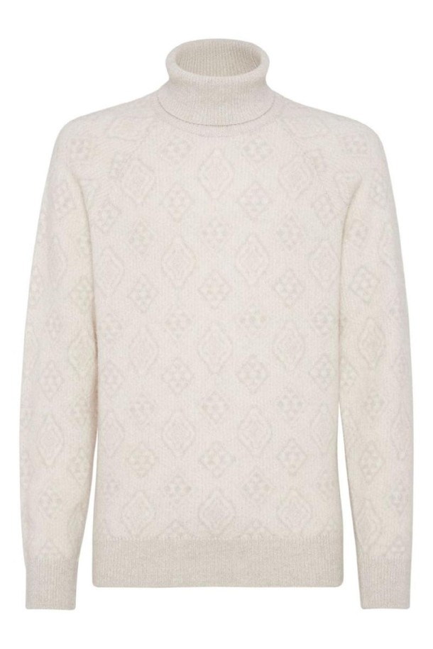 BRUNELLO CUCINELLI - 스웨터 - 브루넬로 쿠치넬리 남성 스웨터 ALPACA GEOMETRIC JACQUARD HIGH NECK SWEATER NB30