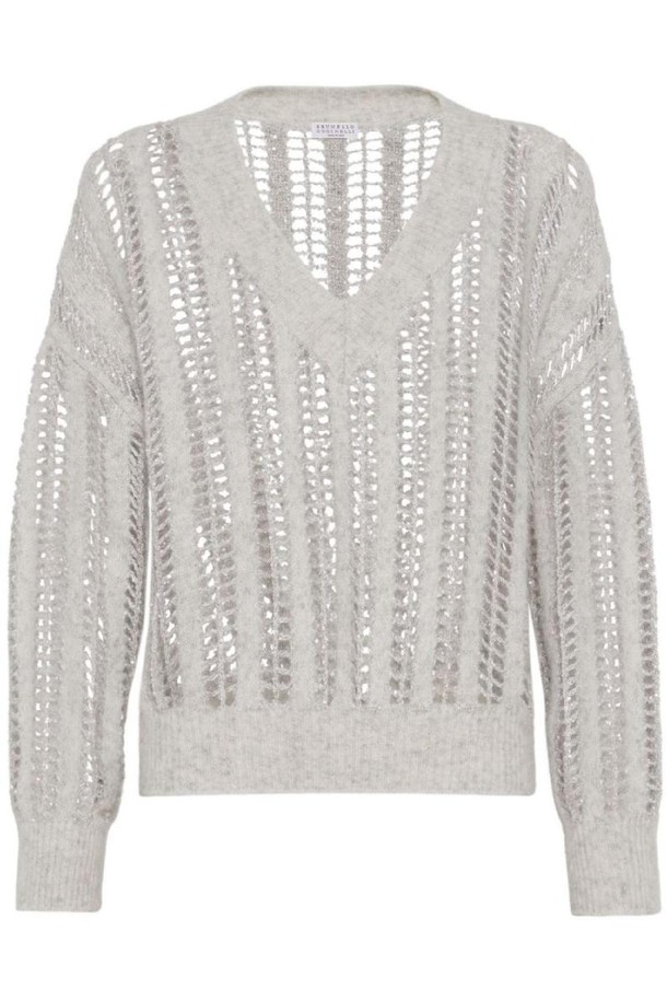 BRUNELLO CUCINELLI - 스웨터 - 브루넬로 쿠치넬리 여성 스웨터 MOHAIR WOOL DAZZLING NET V NECK SWEATER NB30