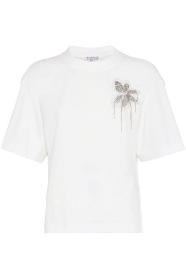 BRUNELLO CUCINELLI - 반소매 티셔츠 - 브루넬로 쿠치넬리 여성 티셔츠 COTTON T SHIRT WITH EMBROIDERY NB30