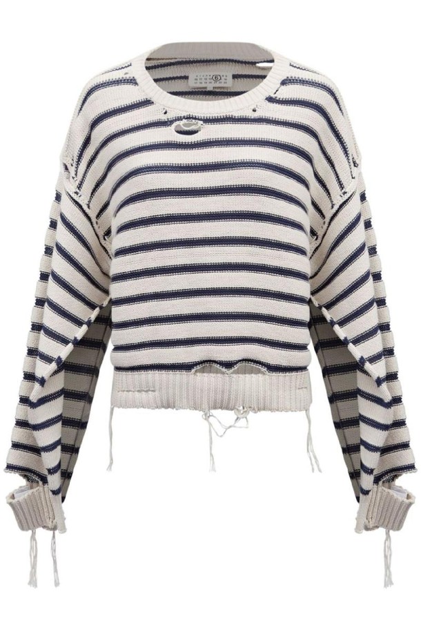 MM6 Maison Margiela - 스웨터 - 엠엠식스 메종마르지엘라 여성 니트 스웨터 STRIPED COTTON SWEATER NB30