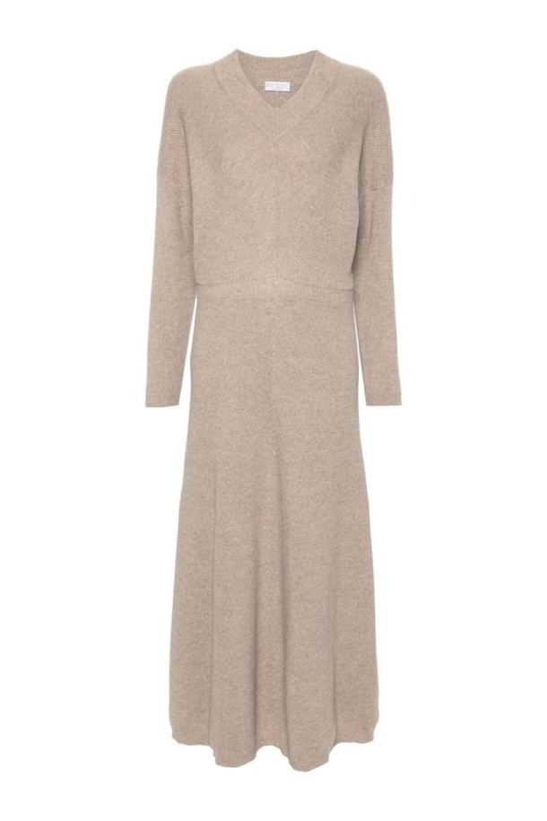 BRUNELLO CUCINELLI - 긴소매 원피스 - 브루넬로 쿠치넬리 여성 원피스 CASHMERE V NECKED DRESS NB30