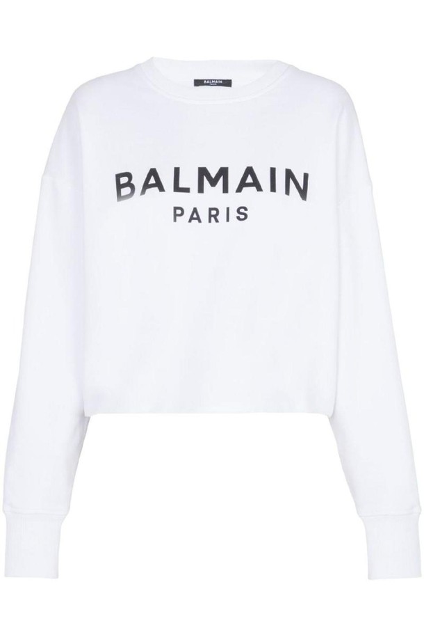 BALMAIN - 스웨터 - 발망 여성 맨투맨 후드 LOGO ORGANIC COTTON CROPPED SWEATSHIRT NB30