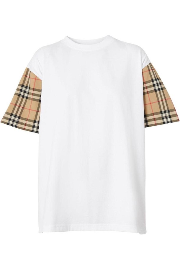 BURBERRY - 반소매 티셔츠 - 버버리 여성 티셔츠 CHECK SLEEVES COTTON T SHIRT NB30