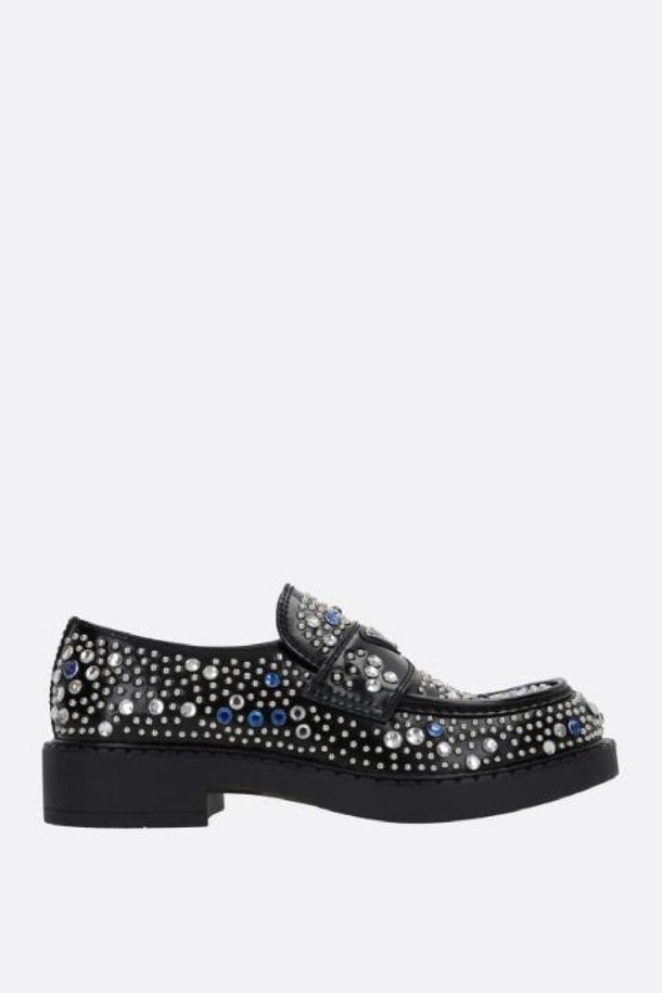 PRADA - 드레스화 - 프라다 남성 로퍼 stud and crystal embellished brushed leather loafers NB26