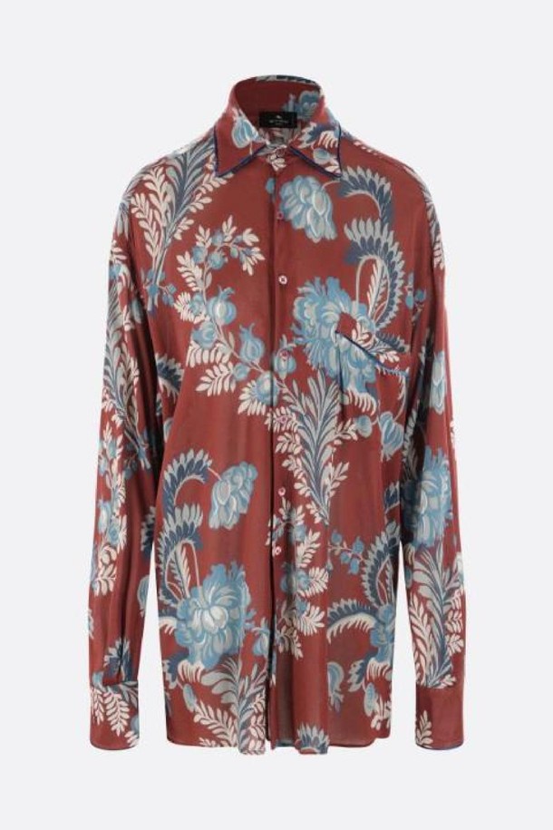 ETRO - 셔츠 - 에트로 여성 셔츠 oversized shirt in crepe jersey with floreal foliage print NB26