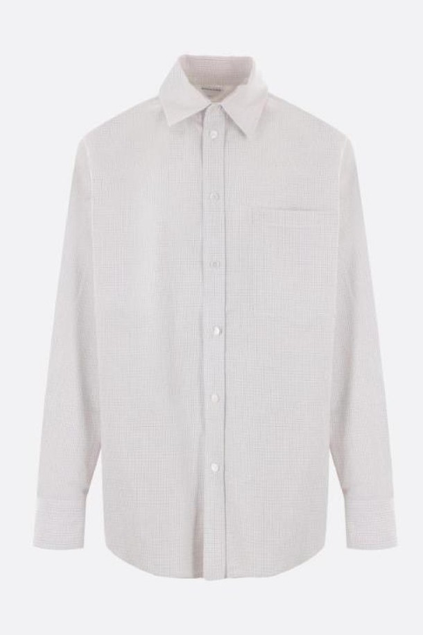 Bottega Veneta - 긴팔셔츠 - 보테가 베네타 남성 셔츠 checked cotton and linen shirt with BV logo embroidery NB26