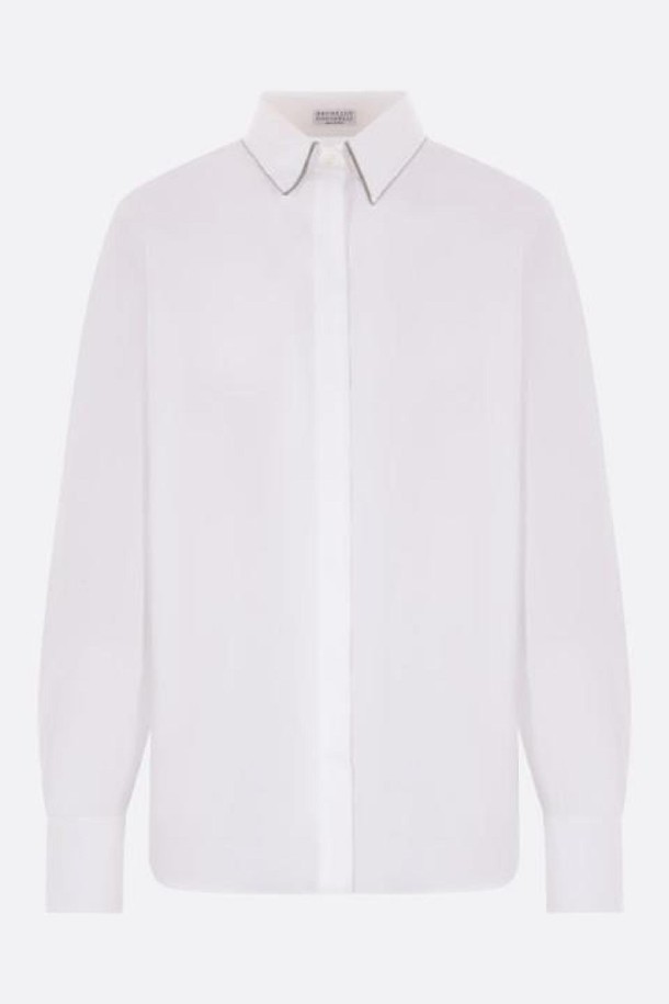 BRUNELLO CUCINELLI - 셔츠 - 브루넬로 쿠치넬리 여성 셔츠 stretch poplin shirt with Shiny Collar NB26