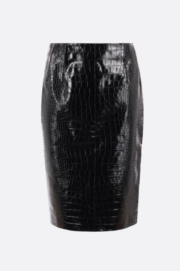 VERSACE - 미디스커트 - 베르사체 여성 스커트 crocodile effect shiny leather skirt NB26