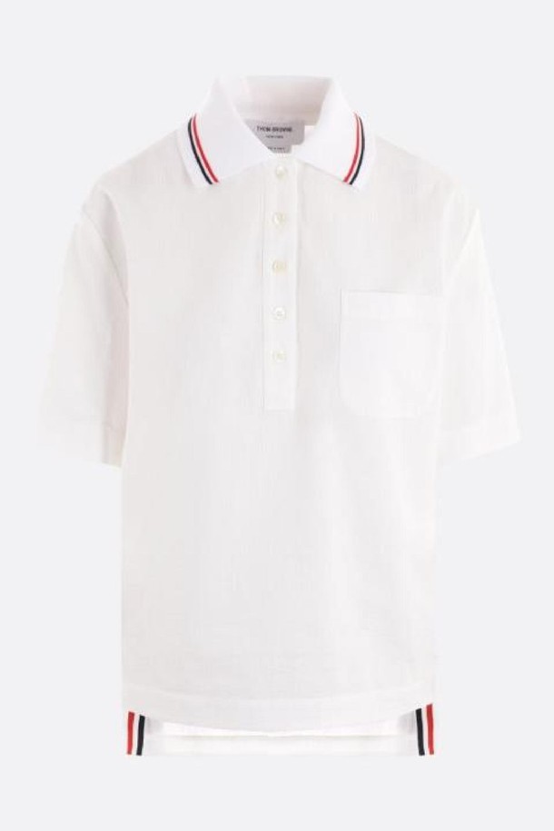 THOM BROWNE - 반소매 티셔츠 - 톰브라운 여성 폴로티 seersucker polo shirt NB26