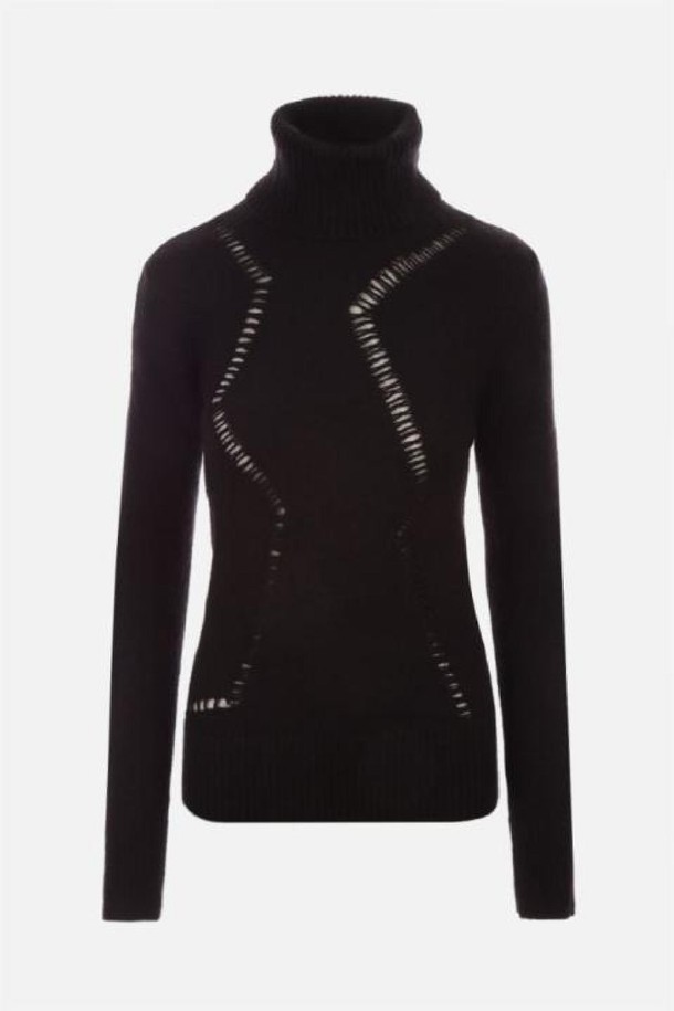 SAINT LAURENT - 스웨터 - 생로랑 여성 니트 스웨터 wool and mohair blend turtleneck with distressed effect NB26