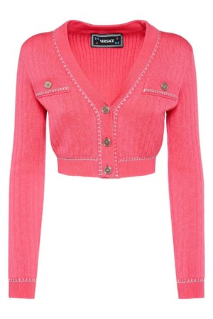 베르사체 여성 가디건 Rib knit V neck cropped wool cardigan NB01