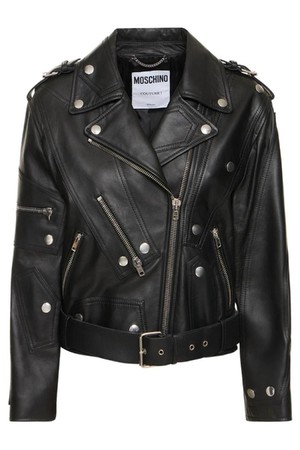 모스키노 여성 레더자켓 Leather belted jacket w  zip details NB01